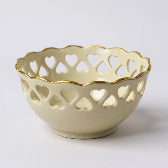 Lenox China Heart Collection 24K Gold Trim Pierced Bowl with an Embossed Rose - Picture 1 of 5
